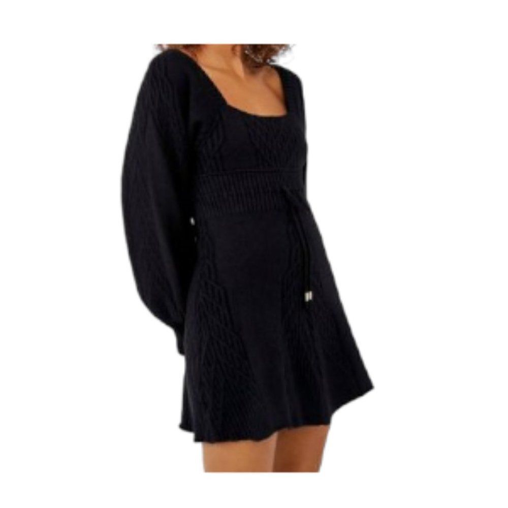 Free People Emmaline Mini Sweater Dress Black M Nwt